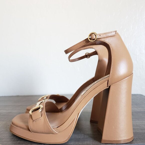 Steve Madden Cienna Horsebit Leather Chunky Heeled Sandals Tan Women's 7 Neutral - Picture 3 of 11